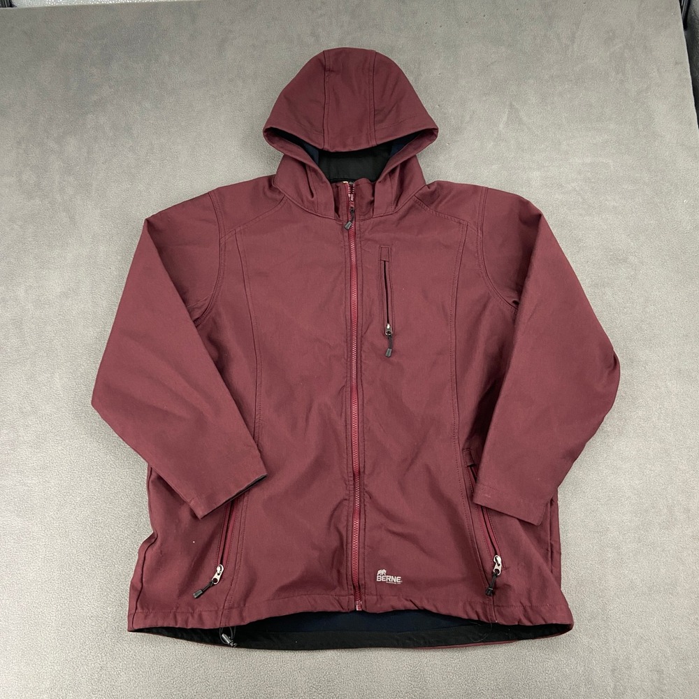Berne Womens Softshell Hooded Jacket Maroon Burgundy Fleece Lined Workwear XL